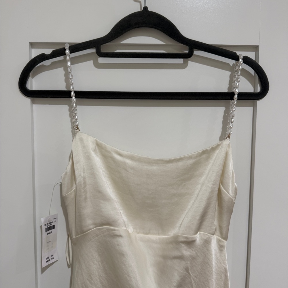 S Abercrombie & Fitch Cream Pearl Satin Midi Slip Dress